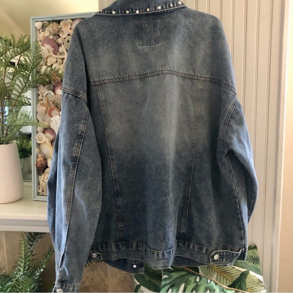 NWT! Denim Vintage Stonewashed Embellished Pearl Rhinestone Coat 2X - Picture 5 of 13